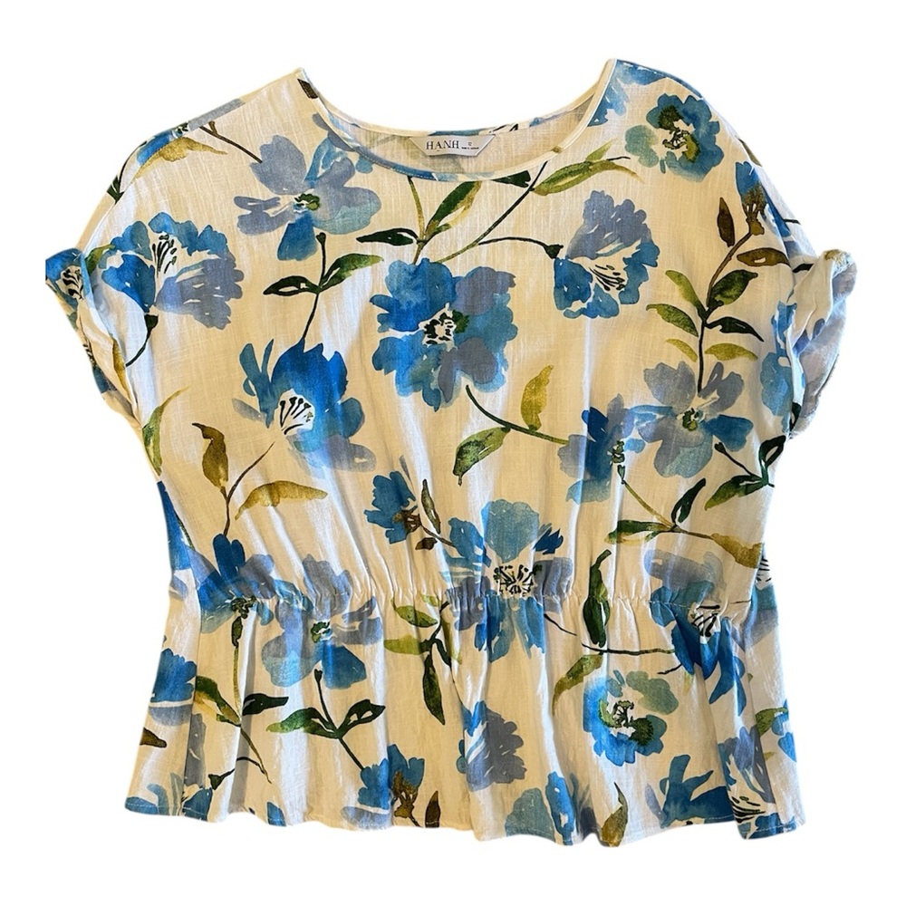 Hahn Vietnamese Women’s Floral Blue 100% Cotton Top Size 12 *modified*